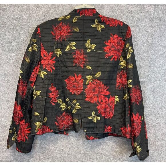 NEXX Women’s Jacket XL Black Red Floral Silk Linen Blend Open Front Quilted - Picture 8 of 11